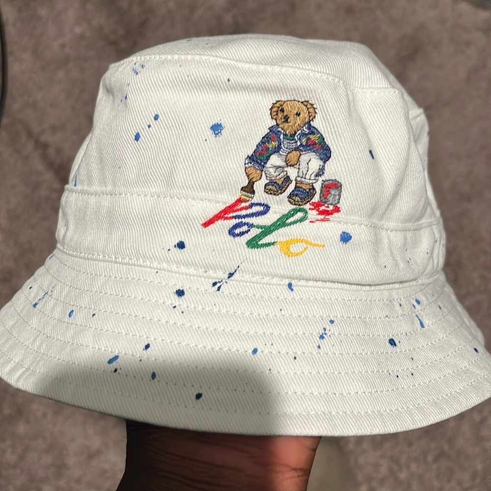 Ralph Lauren Polo White Bucket Hat with Blue Accents S/M